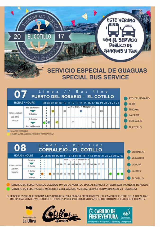 El Cotillo Fiesta Bus Service Timetable