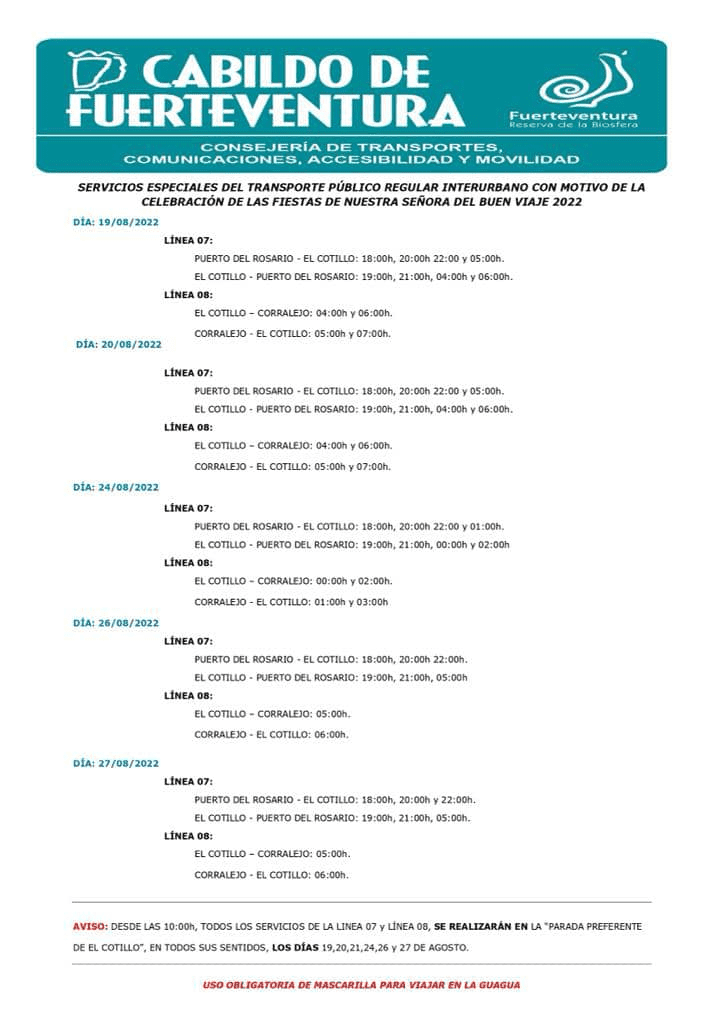 2022 El Cotillo Fiesta Bus Timetable